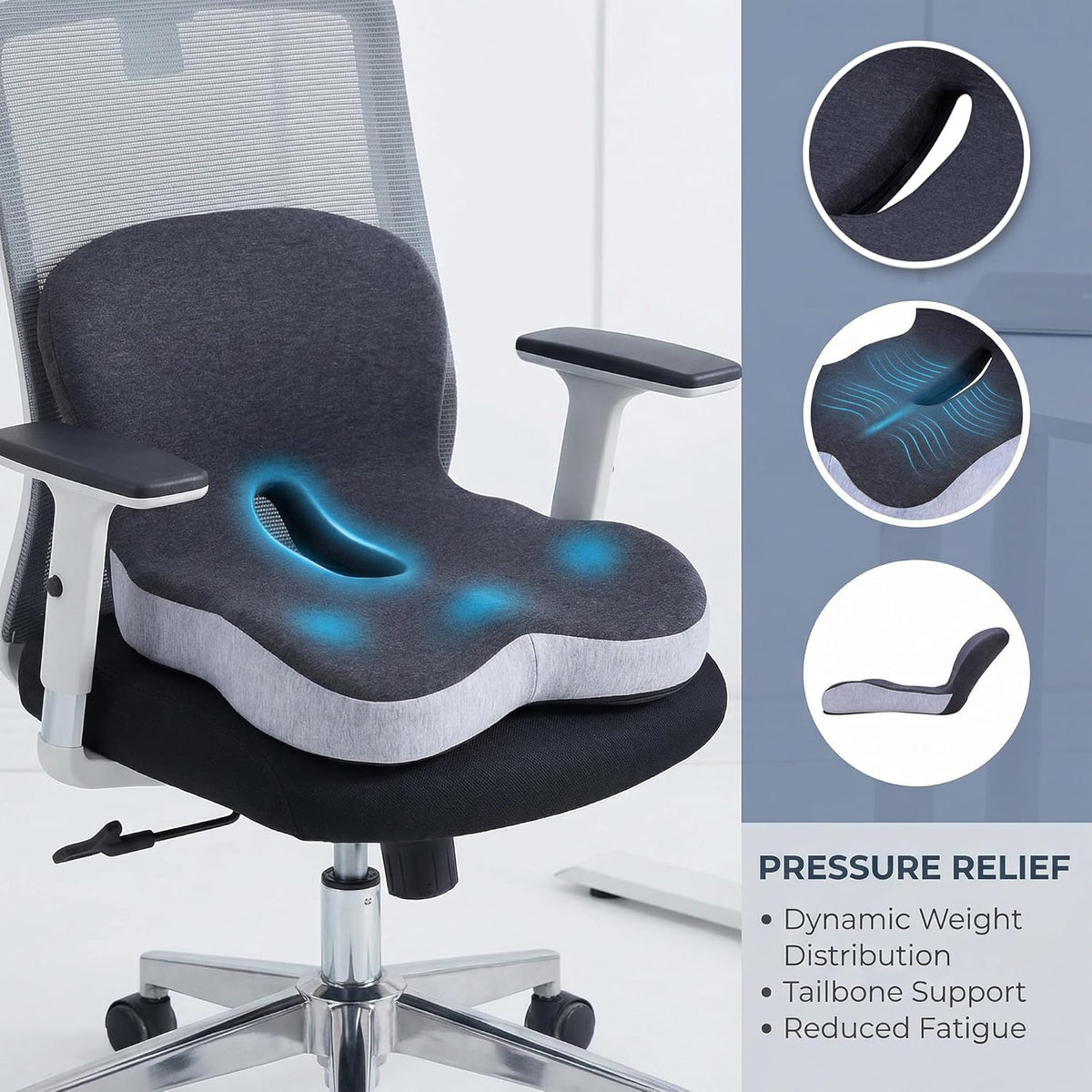 Memory Foam Car Seat Cushion – Ergonomic Driver Seat Cushion for Sciatica & Tailbone Pain, Breathable Non-Slip Car Seat Pad with Lumbar Support for Car, Truck, SUV, Office Chair