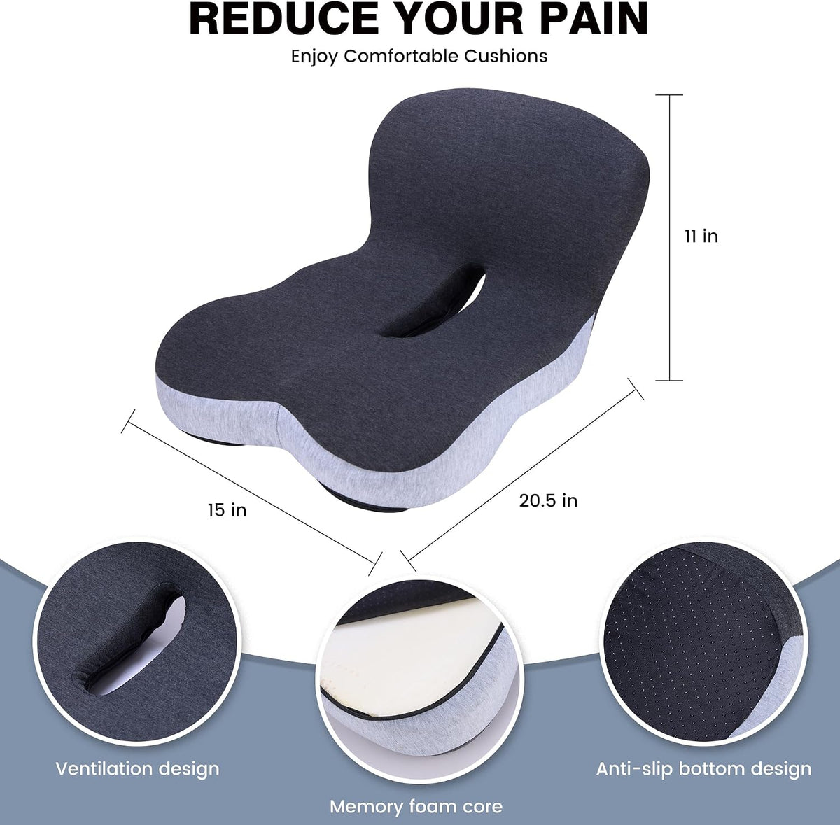 Memory Foam Car Seat Cushion – Ergonomic Driver Seat Cushion for Sciatica & Tailbone Pain, Breathable Non-Slip Car Seat Pad with Lumbar Support for Car, Truck, SUV, Office Chair