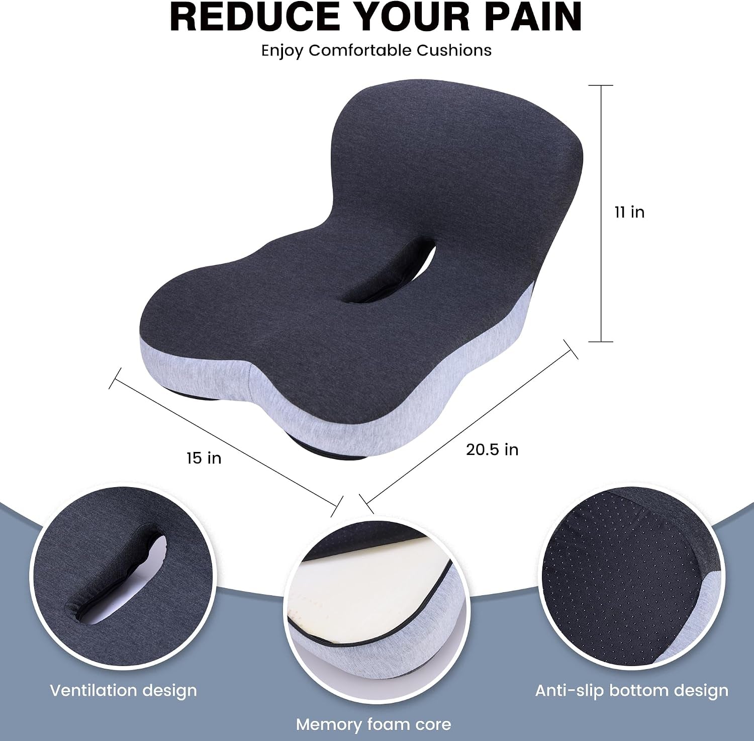 Memory Foam Car Seat Cushion – Ergonomic Driver Seat Cushion for Sciatica & Tailbone Pain, Breathable Non-Slip Car Seat Pad with Lumbar Support for Car, Truck, SUV, Office Chair