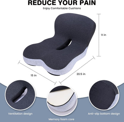 Memory Foam Car Seat Cushion – Ergonomic Driver Seat Cushion for Sciatica & Tailbone Pain, Breathable Non-Slip Car Seat Pad with Lumbar Support for Car, Truck, SUV, Office Chair