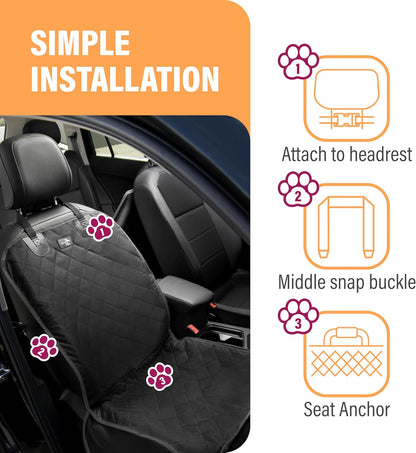 Dog Car Seat Cover, Waterproof Front Seat Protector for SUV Truck Sedan, Pet Safety Travel Comfort System with Universal Fit, Black