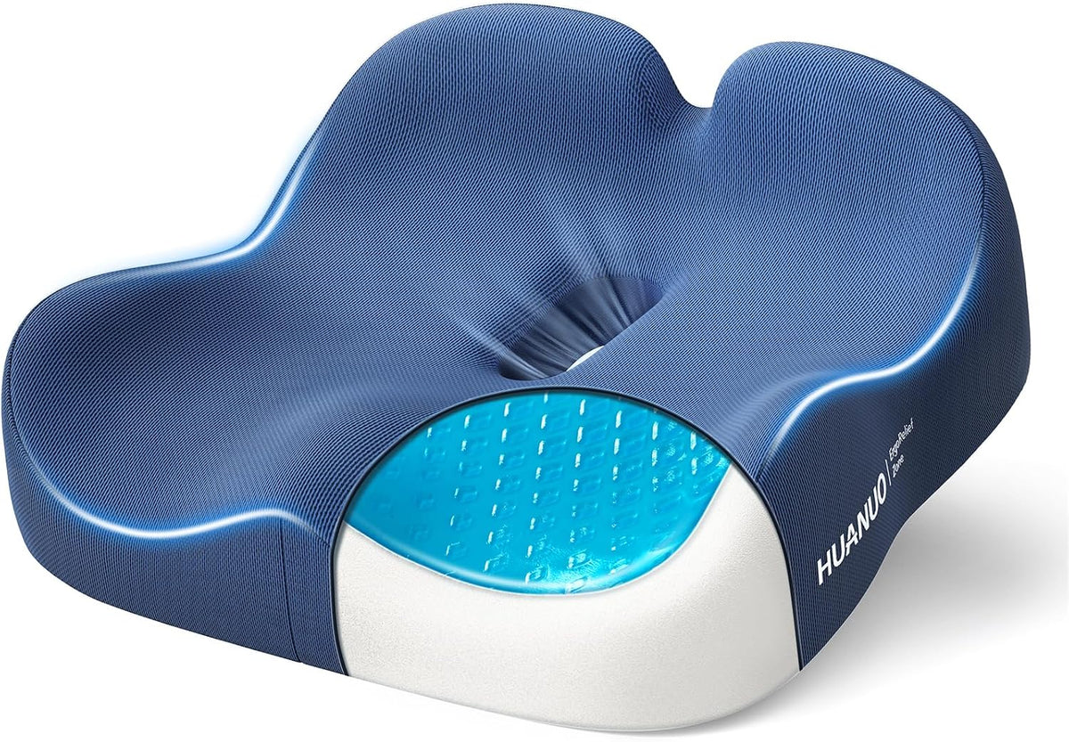 Ergonomic Seat Cushion, Memory Foam Cooling Gel Office Chair Cushion for Hip Support, Tailbone Pressure Relief, Breathable Car Seat Cushion for Home, Work, Driving