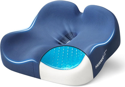 Ergonomic Seat Cushion, Memory Foam Cooling Gel Office Chair Cushion for Hip Support, Tailbone Pressure Relief, Breathable Car Seat Cushion for Home, Work, Driving