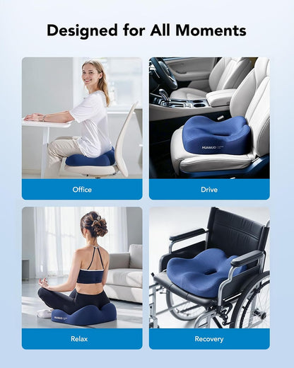 Ergonomic Seat Cushion, Memory Foam Cooling Gel Office Chair Cushion for Hip Support, Tailbone Pressure Relief, Breathable Car Seat Cushion for Home, Work, Driving