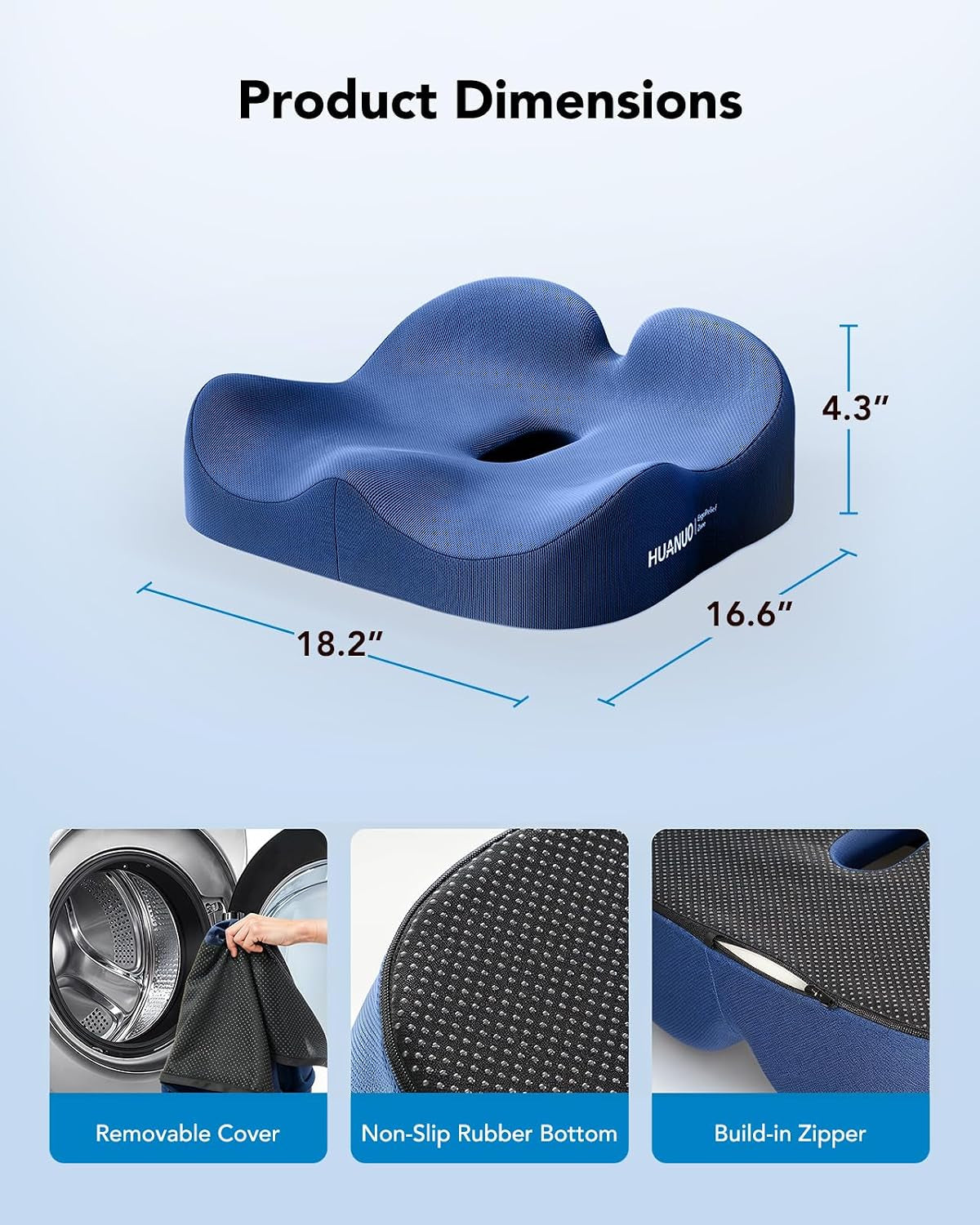 Ergonomic Seat Cushion, Memory Foam Cooling Gel Office Chair Cushion for Hip Support, Tailbone Pressure Relief, Breathable Car Seat Cushion for Home, Work, Driving