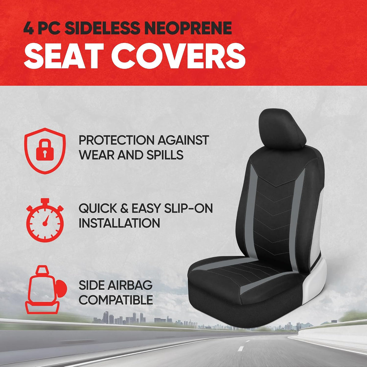 Spillguard 2 Gray Seat Covers for Cars & Seat Covers for Trucks - Neoprene Lining Waterproof Car Seat Covers Front Seats Only - SUV Seat Covers Protector - Forros Para Asientos De Carro