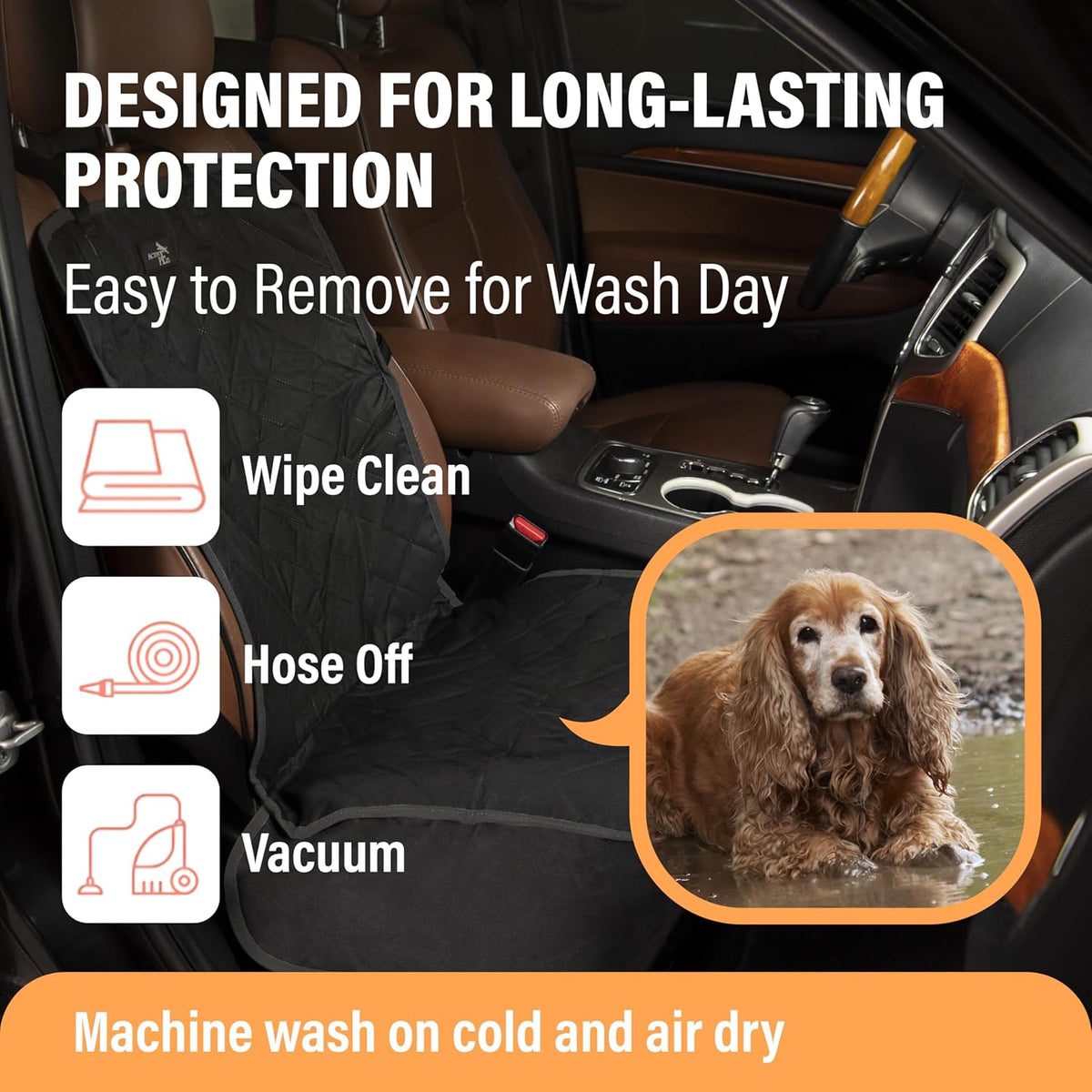 Dog Car Seat Cover, Waterproof Front Seat Protector for SUV Truck Sedan, Pet Safety Travel Comfort System with Universal Fit, Black