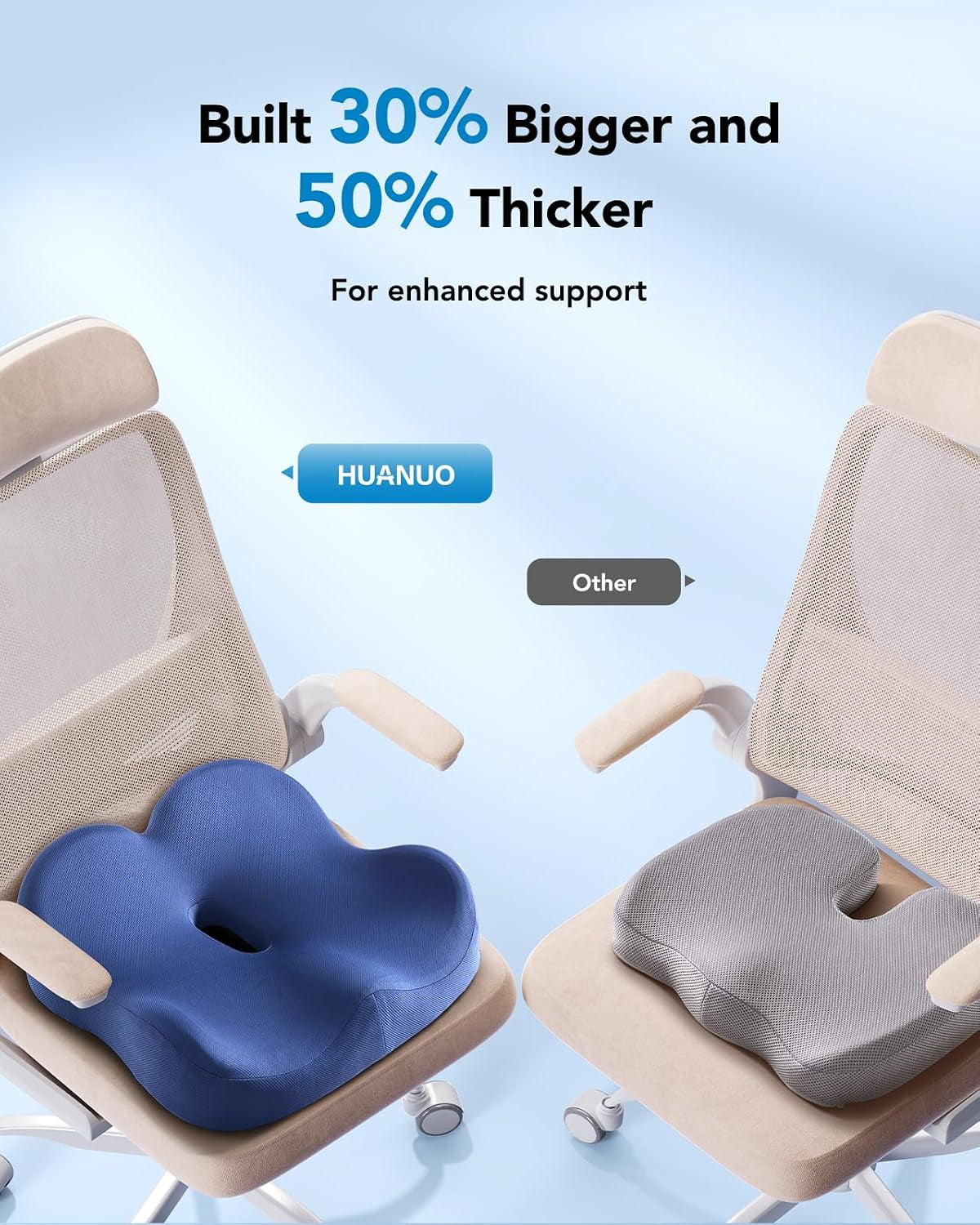 Ergonomic Seat Cushion, Memory Foam Cooling Gel Office Chair Cushion for Hip Support, Tailbone Pressure Relief, Breathable Car Seat Cushion for Home, Work, Driving