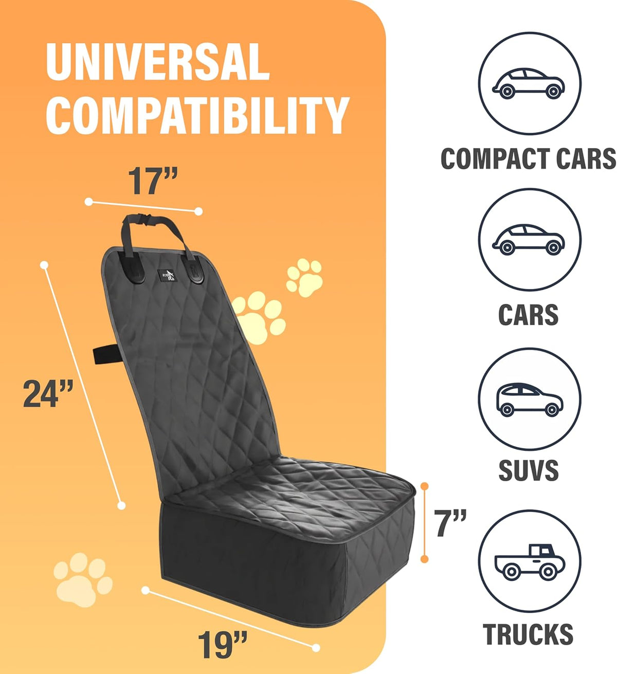 Dog Car Seat Cover, Waterproof Front Seat Protector for SUV Truck Sedan, Pet Safety Travel Comfort System with Universal Fit, Black
