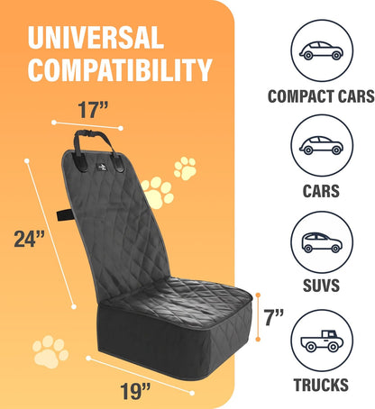 Dog Car Seat Cover, Waterproof Front Seat Protector for SUV Truck Sedan, Pet Safety Travel Comfort System with Universal Fit, Black