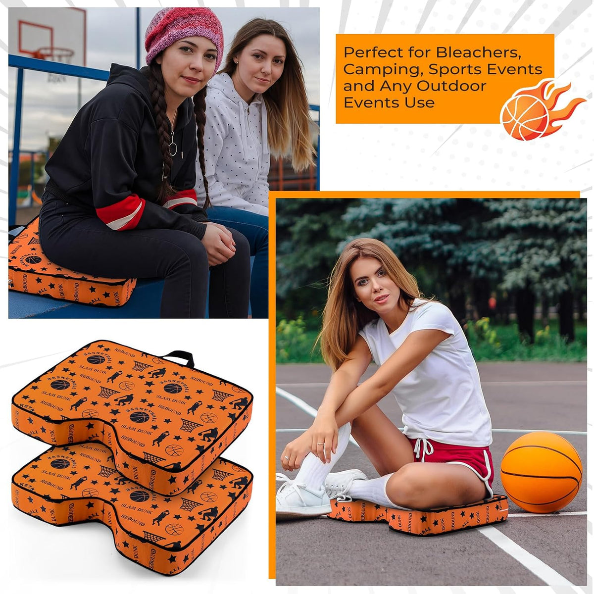 2 Pack Stadium Seats for Bleachers Waterproof Thick Stadium Seat Cushions with Handle Portable Bleacher Seat Cushions for Indoor Outdoor Sports Events Concerts