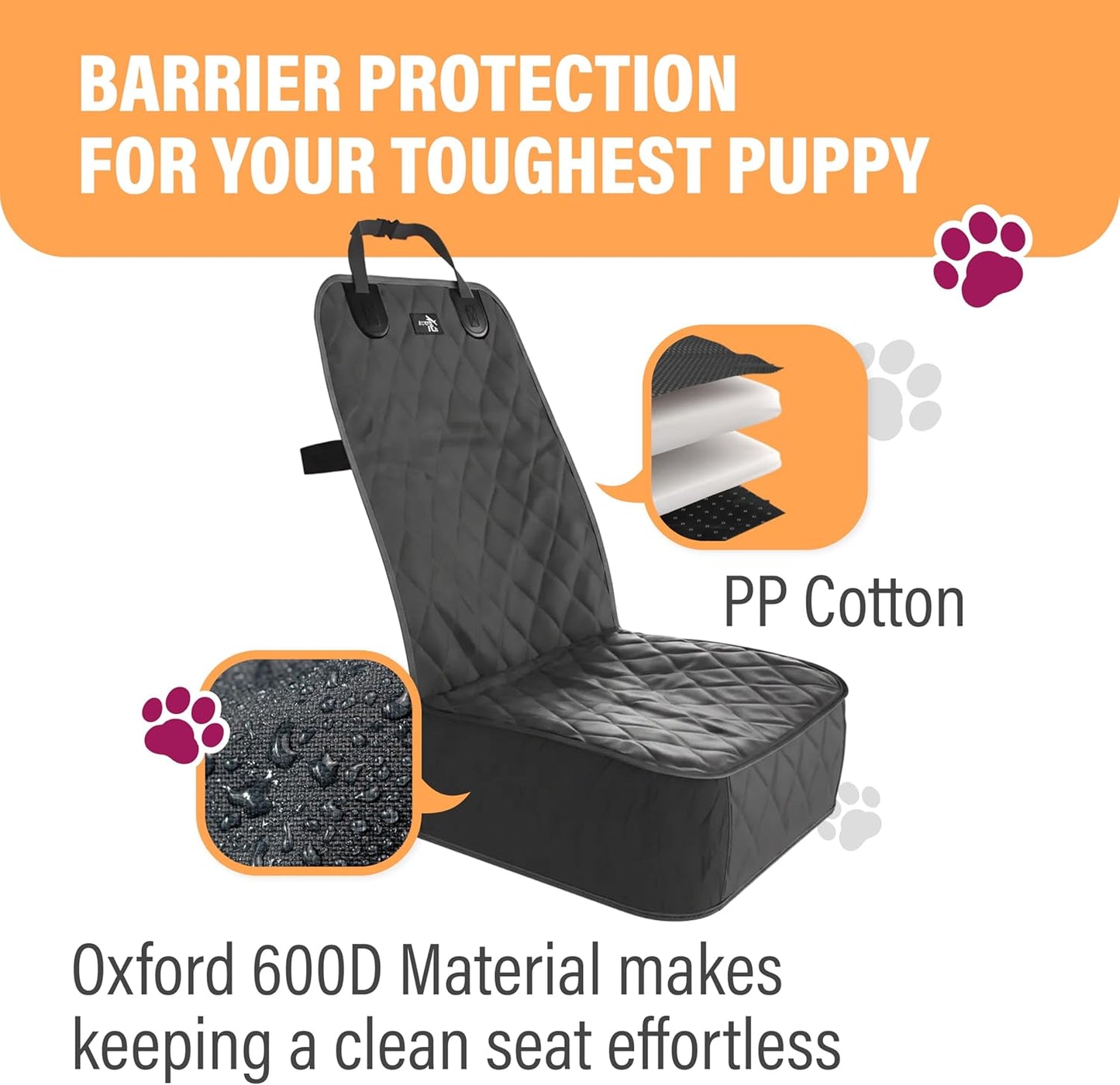 Dog Car Seat Cover, Waterproof Front Seat Protector for SUV Truck Sedan, Pet Safety Travel Comfort System with Universal Fit, Black